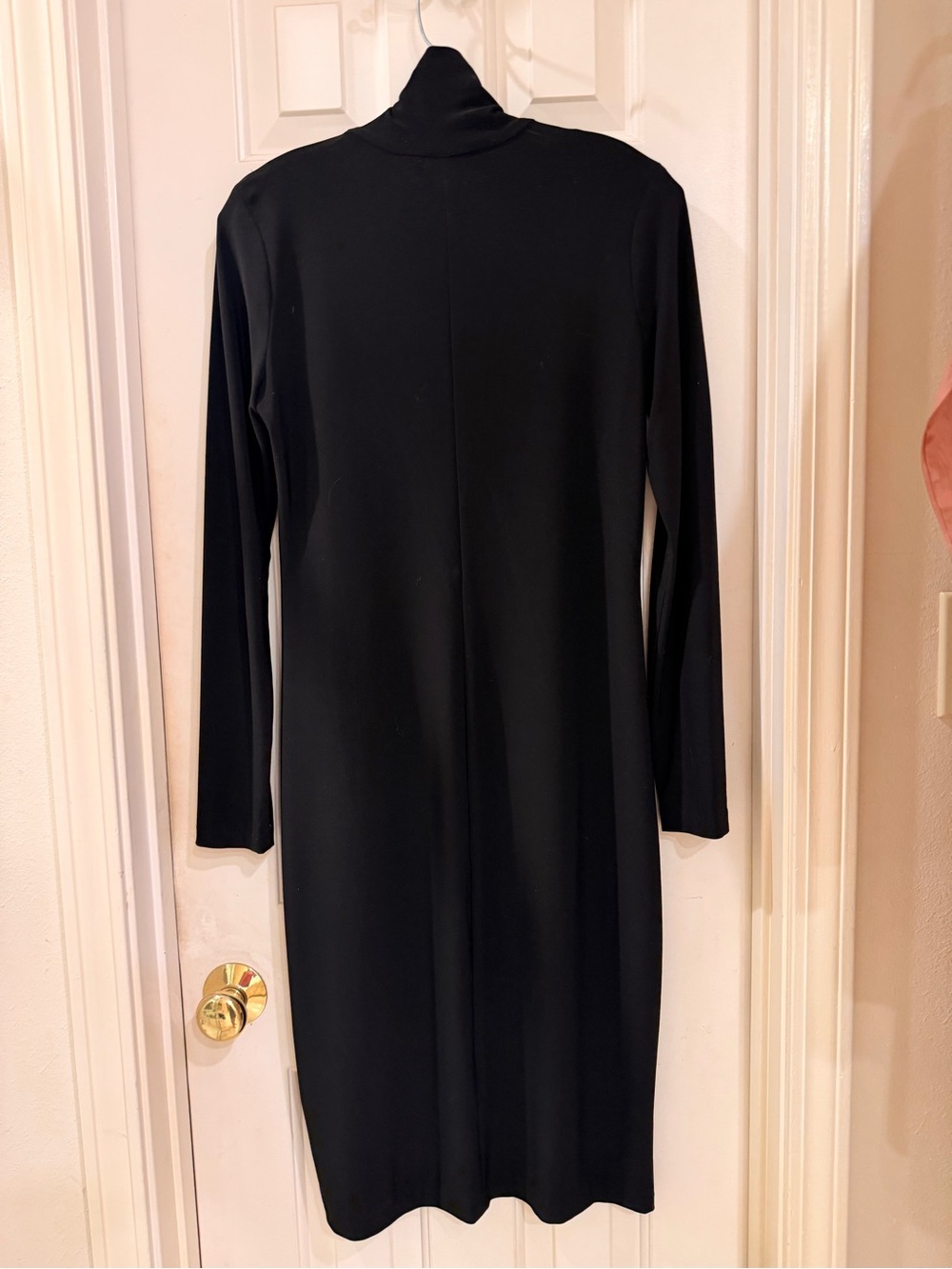 Norma Kamali Black Long-Sleeve Turtleneck Dress, Sleek Stretch Knit, Sz M - Picture 7 of 16